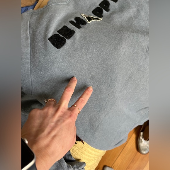 TenTree Be Happy Mountain Patch Sweatshirt Hoodie Lounge Small Blue Navy - Picture 2 of 7